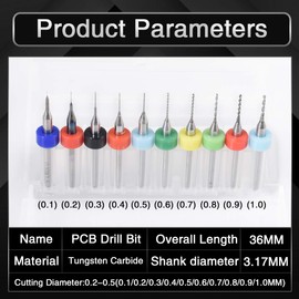 KATUR 10 PCS Mini PCB Drill Bits 0.1-1.0mm, Carbide Spiral Flute Carbide Micro Drill Bits Rotary Tool Jewelry CNC Board Power Engraving