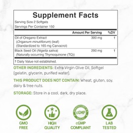 DEAL SUPPLEMENT Oil of Oregano Softgels with Black Seed Oil 300 Count – 30:1 Extract, Active Carvacrol & Thymoquinone – Antioxidant Immune Health Support – Plant Based, Non-GMO