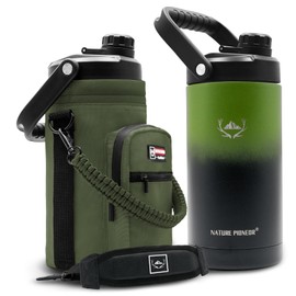 NATURE PIONEOR 64 oz Insulated Water Bottle - Double Vacuum Stainless Steel Half Gallon Water Jug with Holder/Carrier, Wide Mouth, Outdoor Sports, Hiking, Camping, Gym