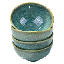 BOSILI Porcelain Rice Bowls Ceramic Sushi Bowl Set of 4 Perfect for Soup Cereal Oatmeal Fruit Rice Microwave and Dishwasher Safe Green