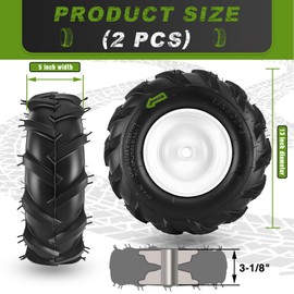 13x5.00-6" Tiller Tire and Wheel, 3/4" Axle Size 13x5.00-6 Tiller Tires Compatible with Troy-Bilt, Craftsman, Garden Tractor, Trencher, Tillers Replacement Tire, 3-1/8" Centered Hub, 2 Pack