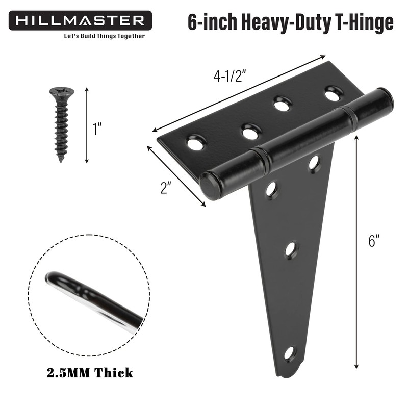 HILLMASTER 6 Inch T-Strap Heavy Duty Shed Door Hinges Gate