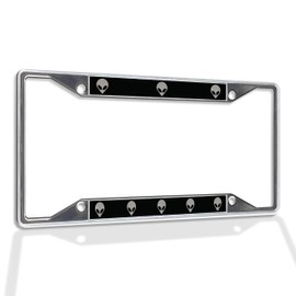 Fastasticdeals Metal Insert License Plate Frame Silver Alien Face Weatherproof Car Accessories Chrome 4 Holes Solid Insert