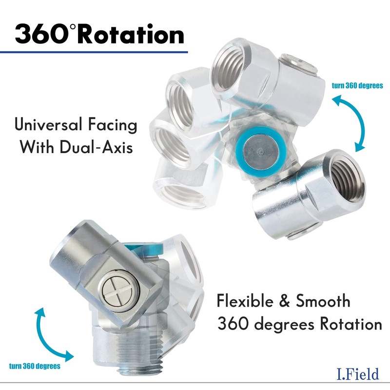 I.Field Air Swivel Fitting 360 Degree Rotating Dual-Axis NPT 1/4″