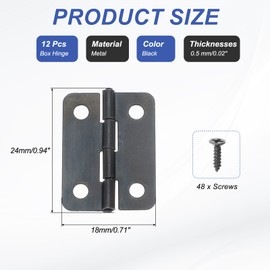 sourcing map Small Butt Hinges 1 Inch Mini Jewelry Box Hinge with Screw for Jewelry Wooden Boxes Cabinet Drawer Doors Gate (Black, Pack of 12)