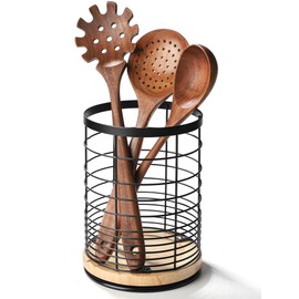 IGITANGAZA Utensil Holder for Kitchen Rotating Utensil Crock for Countertop, Cooking Utensil Organizer for Spatula with Rotatable Wooden Base