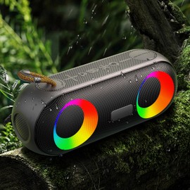Bluetooth Speakers with Light, IPX6 Waterproof Shower Speakers Bluetooth Wireless Loud HiFi Stereo Sound, Rechargeable USB Portable Outdoor Speakers 10H Playtime for Camping Beach Party Sport (Black)