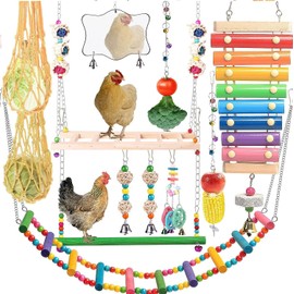 Chicken Toys for Coop12PCS Set Chicken Enrichment Toys for Hens, Including Xylophone, Swing, Chicken Mirror, Chicken Flexible Ladder, Vegetable String Bag and Hanging Feeder Coop Toy Accessories
