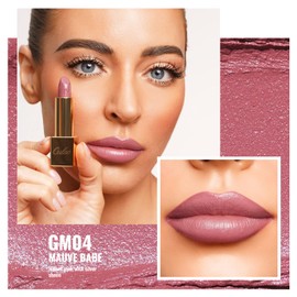 OULAC Glow Metallic Shine Pink Lipstick, Rose High Impact Lipcolor, Lightweight Soft and Ultra Hydrating, Long Lasting, Vegan & Cruelty-Free, Full Coverage Lip Color 4.3 g/0.15 GM04 Mauve Babe