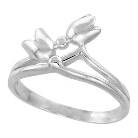 Sterling Silver Small Tulips Ring for Women Flawless Finish 1/2 inch Wide Size 7