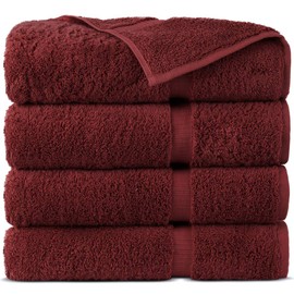 Indulge Linen 100% Cotton Turkish Towel Set (Cranberry, Bath Towels - Set of 4)