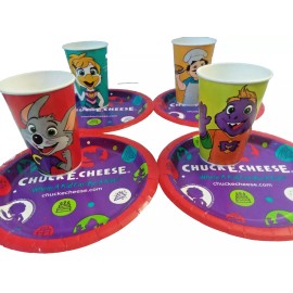 CEC Entertainment NEW- Chuck E Cheese Characters New Super Fun Party Picnic Plate And Cup 8 PC Set