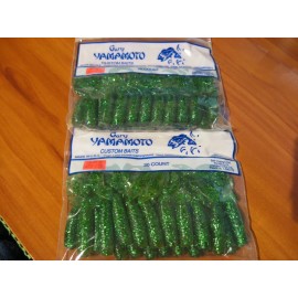Gary Yamamoto Fishing Baits 4" Double Tail D/T Grub / Clear Green Flakes