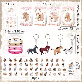 BACH AND BOUJEE 88PCS Horse Party Bag Fillers for Party Bags Stickers Bracelets Horse Figures Keychain Western Cowboy Party Favours Birthday Supplies