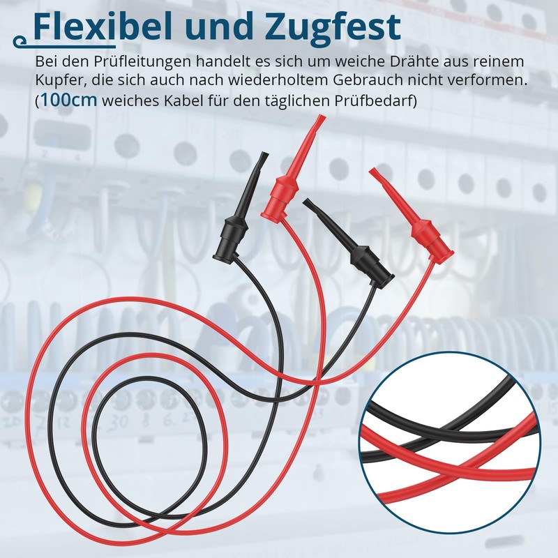 ALLmeter Double Hook Test Leads 1m Coloured, 10A, 30Vac-60Vdc, for