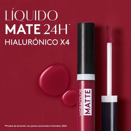 ésika - Hidracolor Matte, Labial Líquido Mate 6 ml, Larga Duración 24H No Transfer, Hidratación Profunda Durante 36H, con Ácido Hialurónico, Cruelty-Free, Tono Vino Pop