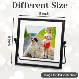 Hoteam 12 Pack 4 x 4 Inches Floating Frame Glass Photo Frame Collection Vintage Metal Minimal Ornate Easel for Pictures Photos Desk Tabletop Display(Black)