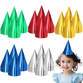 100 Pack Colorful Birthday Party Hats Cone Hats for Adults Metallic Foil Cone Headwear