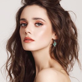 AXOMY Cactus Earrings 925 Sterling Silver Green Cactus Dangle Drop Earrings Western Plant Nature Jewelry Gifts for Women