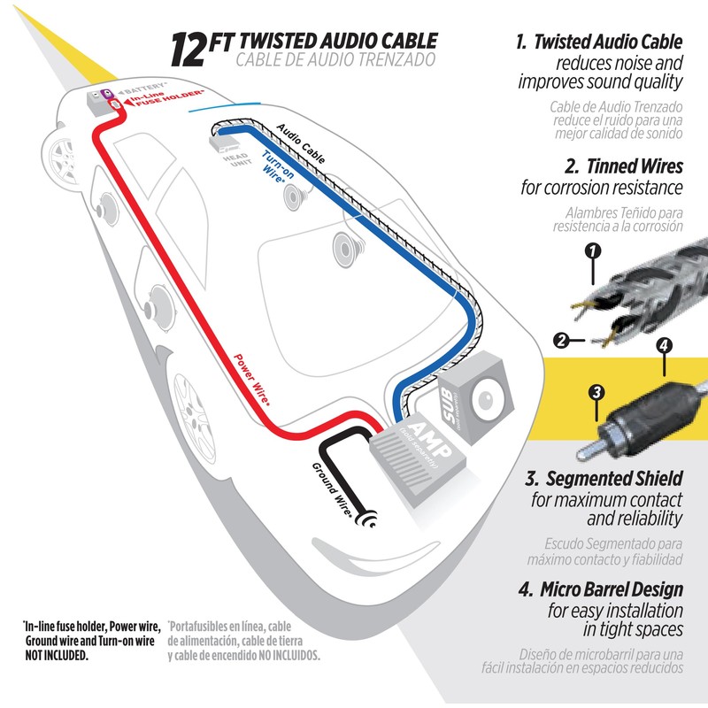 Scosche A12C4 12 Foot 2-Channel Oxygen Free Copper Twisted Car