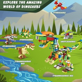 Party Favors for Kids 12 Pack Dinosaur Animal Figures Building Blocks Toys Set Party Goodies Bags Easter Basket Stuffers Christmas Birthday Classroom Prizes Easter Gifts for Kids Boys Girls Age 6+