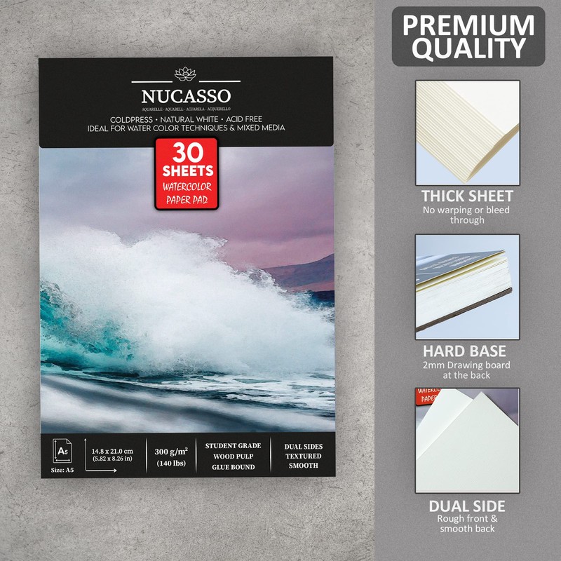 NUCASSO Watercolour Paper Pad - Pack of 2 - A5