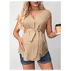 MakeMeChic Women's Maternity Blouse Notched Cap Sleeve Belted Ruffle Casual