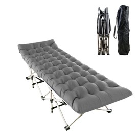 KOCASO Folding Camping Cot for Adults with Carry Bag，Collapsible Travel Camp Cot Folding Bed with Mattress，Portable Futon Bed for Camp Office Use Outdoor Cot Bed for Traveling，Support 440lbs，Grey
