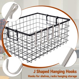 Luomorgo 20 Pcs Stainless Steel J Hooks - Heavy Duty Clip-On Hangers for Wire Shelving, Racks, Organizer for Kitchen, Pantry & Garage (Silver)