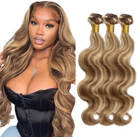 Ombre Bundles P4613 Body Wave Human Hair Bundle 8A Two Tone Chocolate Brown Mixed With 613 Blonde Bundle Highlight Blonde Body Wave 3 Bundles 26 28 30 Inch