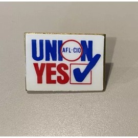 NIP Union Yes AFL CIO Red White Blue Gold Clutch Back Rectangular Lapel Pin 1"