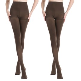 MANZI Women's 2 Pairs Classic Opaque Control-Top Tights with Comfort Stretch 70 Denier S Coffee