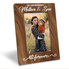 Mother & Son Love Forever Photo Frame - Farmhouse Wooden Picture Frame Gift for Mother's Day, Holds 4 x 6 Inch Photo, Family Decor