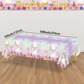3 PCS Butterfly Party Tablecloth Fairy Birthday Decorations Table Cover Butterfly Plastic Rectangle Birthday Tablecloth for Flower Fairy Baby Shower Party Supplies, 54 x 108 Inch