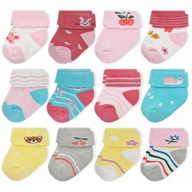 GENTABY Baby Boys Socks Thick Terry Socks Girls Newborn Warm Winter Toddler Thermal Cute Pattern Socks 12 Pairs 0-3 Years, Girls Style