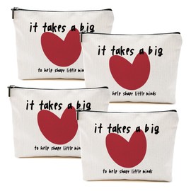 4PCs Teacher Makeup Bag, Teacher Appreciation Gifts, Teachers Gifts Thank You Gifts, It Takes a Big Heart to Shape Little Minds Cosmetic Bag, Teachers Birthday Graduation Gifts for Women Coworker