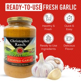 Christopher Ranch Chopped Garlic in Olive Oil | California-Grown Fresh Garlic | Ready-to-Use, Premium Quality, Gluten-Free | Vegan-Friendly | Pantry Essential | 32 Oz / 907g Jar (Pack of 1)