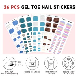 DUKASOU Semi Cured Gel Toe Nail Strips,26 Pcs Toe Nail Stickers Wraps for Holiday(caffee Brown),Gel Strips UV Light Required,Easy to Apply