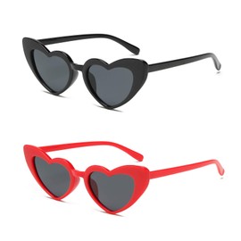 YOSHYA Clout Goggle Heart Sunglasses Vintage Cat Eye Mod Style Retro Kurt Cobain Glasses (Black Grey + Red Grey)