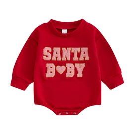 Baby Unisex Christmas Bodysuit Sweatshirt Christmas Santa Baby Jumpsuit Sweatshirt Long Sleeve Crew Neck Santa Baby Embroidery Romper Sweatshirt Baby Boys Girls Christmas Outfit, red