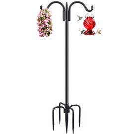 Gtongoko Double Shepherds Hook for Outdoor, 63 Inch Heavy Duty Bird Feeder Pole 5/8 Inch Thick Garden Hooks for Hanging Hummingbird Feeder, Plant Baskets, Solar Light Lanterns, 1 Pack