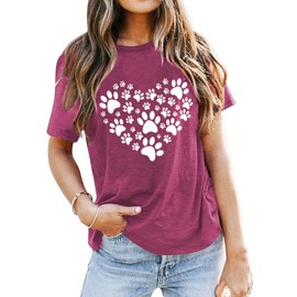LAZYCHILD Dog Lover Shirts for Women Cat Paw Graphic Tee Dog Mom Gifts Girls Heart Tops Purple Red