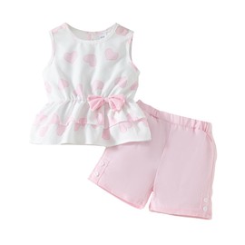 GOLLUNER Kids Girl Clothes Heart Print Sleeveless Top and Shorts Baby Girl Summer Outfits Short Set(7-8T)