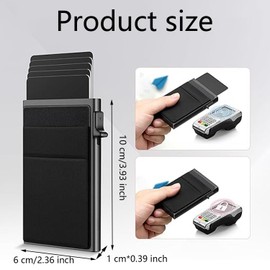 WADY Tarjetero Antirrobo Con Múltiples Ranuras para Tarjetas, Delgado Tarjetero Metálico Con Protección RFID, Con Capacidad para 6 Tarjetas Bancarias Y Dinero En Efectivo Cartera Desplegable (Negro)