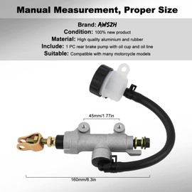 AWSZH Motorcycle Rear Brake Master Cylinder Pump with Oil Cup and Oil Line Replace for Honda Yamaha Suzuki Kawasaki Arctic Cat Suzuki GSXR600 GSXR750 DRZ400 Kawasaki KLX250 Yamaha TTR250 RD400