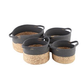 Natural Water hyacinth and cotton rope basket for shelf,Round handmade basket ，small storage basket for Living room, kitchen, office, home decor Set of 4