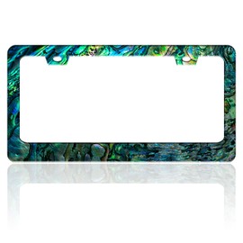 Faux Abalone License Plate Frame Funny Stainless Steel License Plate Holder for Front and Rear Car Tags for Car Decoration Accessories Rust-Proof with Screws 6.3 X 12.2 in for Women Men