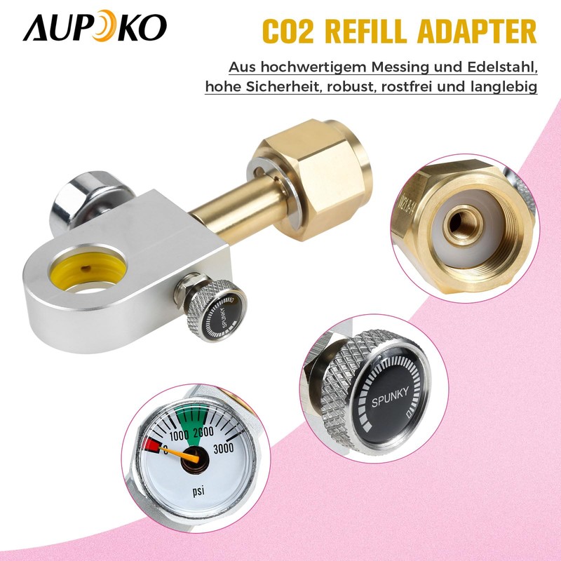 Aupoko CO2 Refill Adapter with a 3000 PSI Pressure Gauge