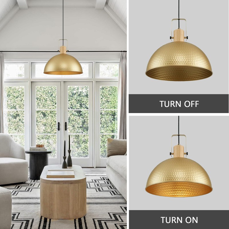 ALAISLYC 16 Inch Gold Pendant Lights Hammered Matte Pendant Lights