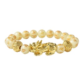 Shop LC Feng Shui Wealth Bracelet for Men Women, Luminous Beads Stretchable Good Luck Bracelet Gold Plated Dragon Jewelry Lucky Gifts for Women 6.50" Valentines Day Gifts